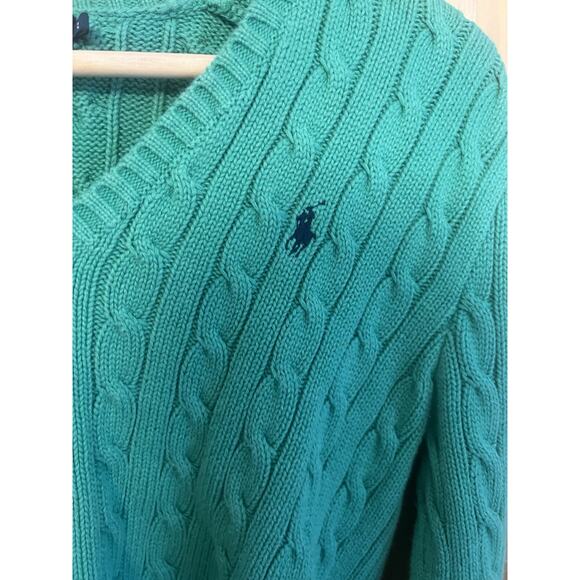 Ralph Lauren Sport Women Cable-knit Cotton V-neck Long Sleeve Sweater Jumper L - Picture 3 of 8